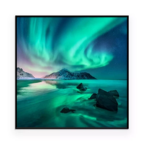 Poster Grüne Nordlichter über den Bergen