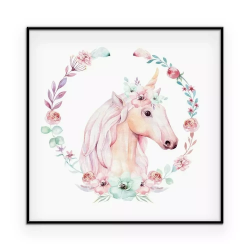 Poster Blumenkranz mit Einhorn