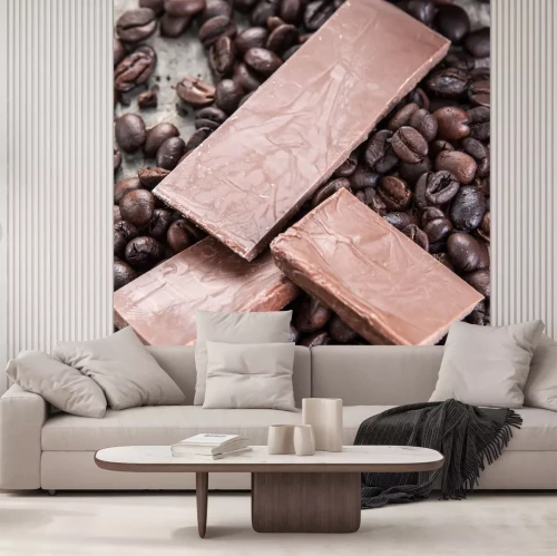 Sticker rohe Kaffeebohnen und Schokolade