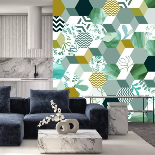 Sticker Modisches nahtloses Hintergrundmuster mit Hexagonfliesen im Grün, eps10