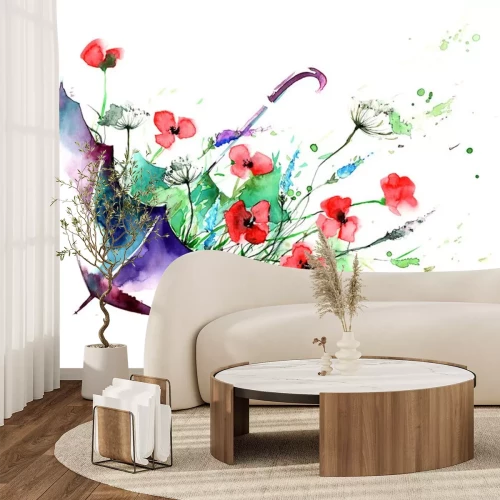 Sticker Mohnblumen in einem Regenschirm