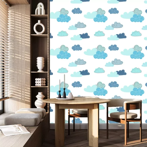 Tapete Schönes nahtloses Muster von Gekritzelwolken. Design Hintergrund Grußkarten und Einladungen und für Baby-Kleidung.
