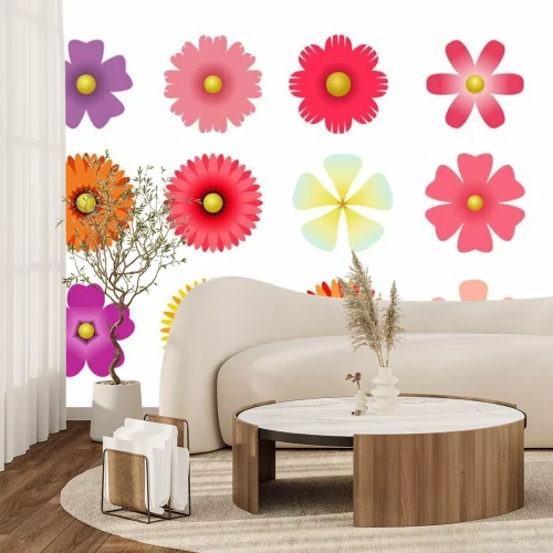 Sticker Einfache Blumengrafiken in verschiedenen Farbtönen