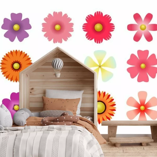 Sticker Einfache Blumengrafiken in verschiedenen Farbtönen