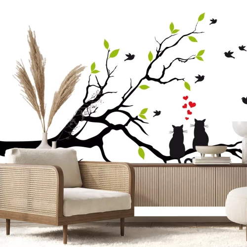 Sticker Katzen in Liebe auf einem Ast, Vektor