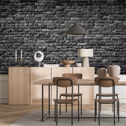 Fototapete Schwarz graue Backsteinmauer