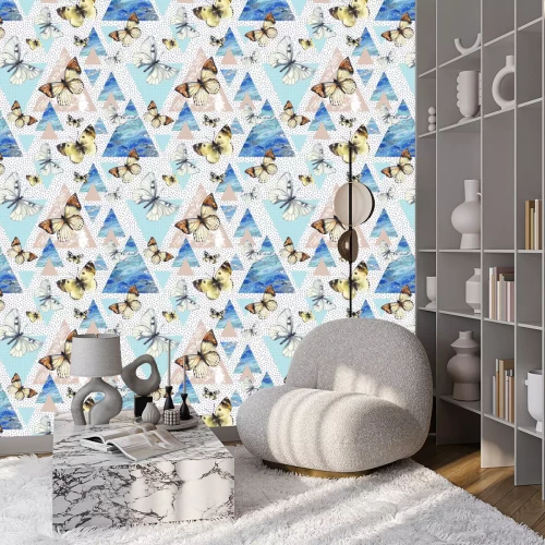 Tapete Schmetterlinge und geometrischer bunter Hintergrund
