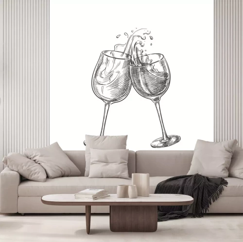 Sticker Schwarz-weiße Grafik Anstoßen mit Wein