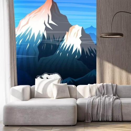 Sticker Berge peaks Karte oder Broschüre. Tourismus in der Natur. Landschaft früh bei Tageslicht. Outdoor-Hügel. Vintage Poster oder Hintergrund. Vorlage von Flyer, Buchumschlag und Abzeichen.