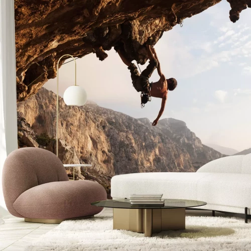 Fototapete Fitter Mensch an Felsen