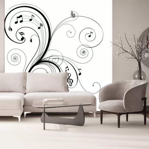 Sticker Floral Ornament mit Musiknote, Vektor-Illustration .