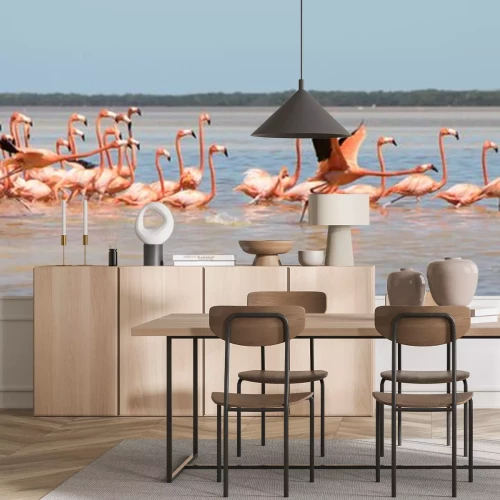 Sticker Flamingoschwarm in mexiko