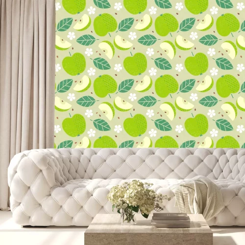 Tapete Grüne Apfelfrüchte und Blätter