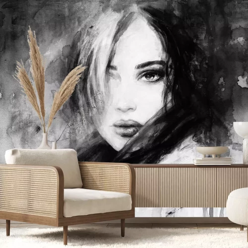 Fototapete Monochromes Aquarellporträt einer Frau
