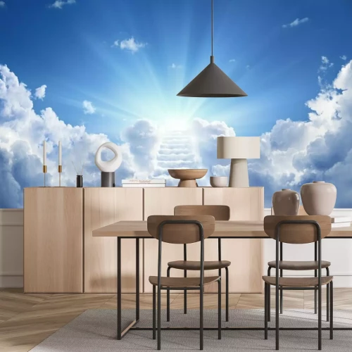 Fototapete Treppe, die zum himmlischen Himmel in Richtung zum Licht führt