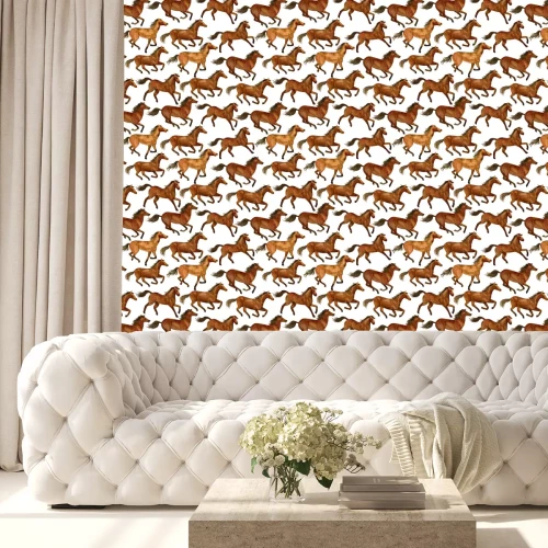 Tapete Braune Pferde mit Aquarell bemalt