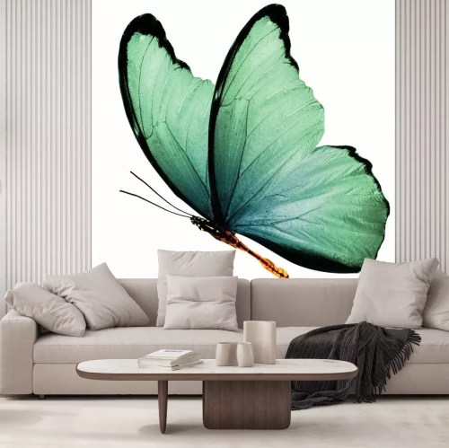 Sticker Nahaufnahme eines fliegenden grünen Schmetterlings