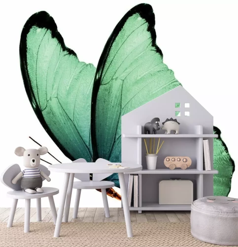 Sticker Nahaufnahme eines fliegenden grünen Schmetterlings