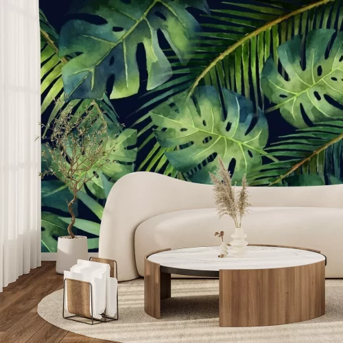 Fototapete Aquarellkomposition aus exotischen Blättern