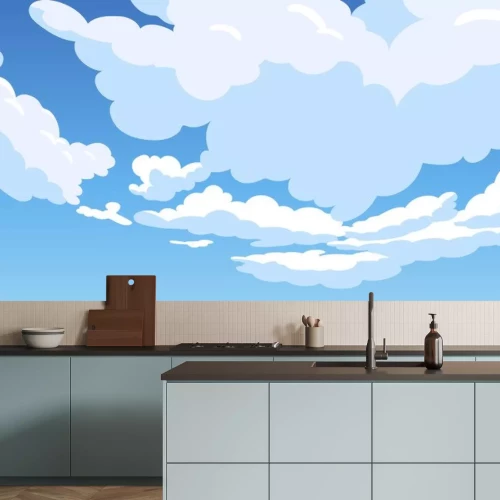 Sticker Cartoon-Wolken an einem blauen Himmel