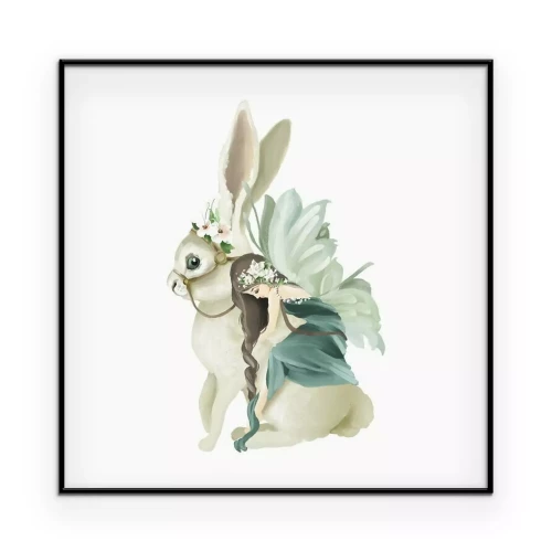 Poster Eine Fee sitzt auf einem Kaninchen