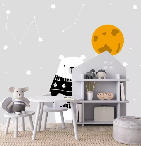 Fototapete Illustration eines Bären im Pullover mit Mond