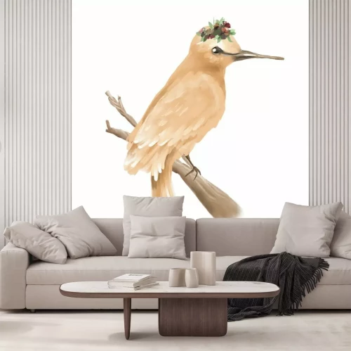 Sticker Handgemalt, Öl texturierter schöner Vogel auf Zweig mit dem Blumenkranz, getrennt auf Weiß