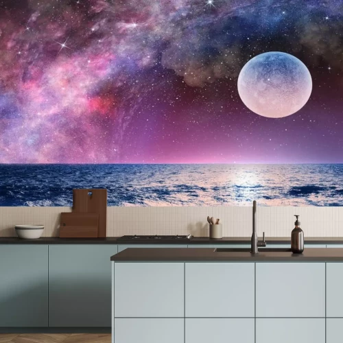 Fototapete Vollmond mit sternenklarem Himmel über dem Ozean