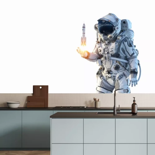 Sticker Astronaut mit Rakete, die von seiner Hand abhebt