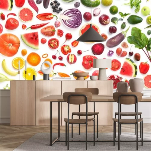 Sticker Obst und Gemüse Regenbogen-Komposition