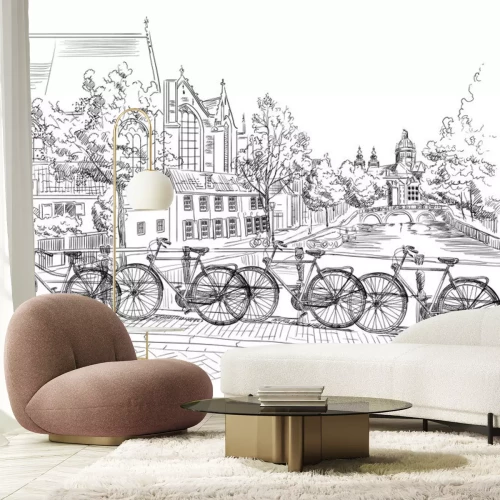 Sticker Fahrräder auf Brücke über den Kanälen von Amsterdam, die Niederlande