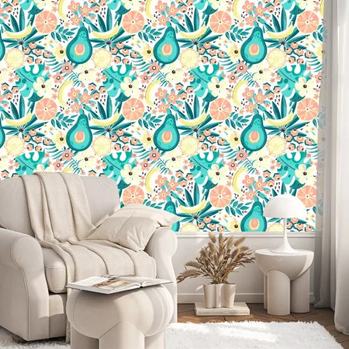 Tapete Früchte zwischen tropischen Blättern