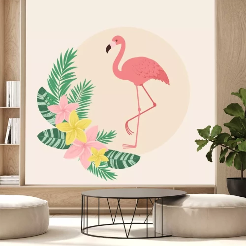 Sticker Pastellfarbener Flamingo mit Hibiskus