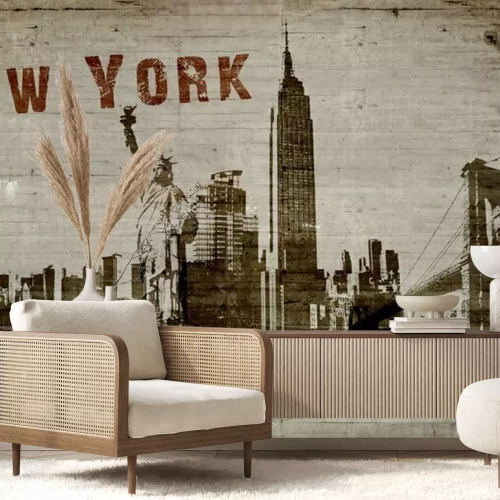 Fototapete Illustration eines Graffiti auf einer Betonmauer der Stadt von New York