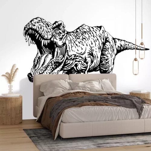Sticker Zeichnung eines schwarz-weißen brüllenden Dinosauriers