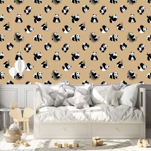 Tapete Schwarz-weiße Teddybären auf beigem Hintergrund