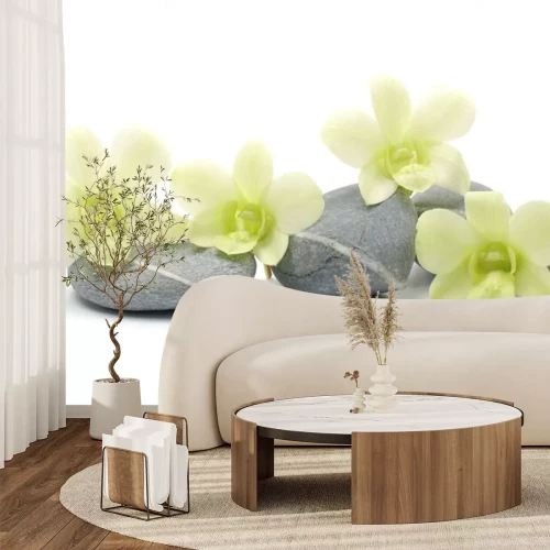 Sticker Spa essentials Pyramide von Steinen mit Orchidee