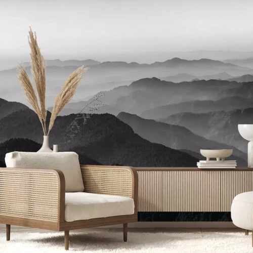 Fototapete Tal und Berge in Schwarz und Weiß