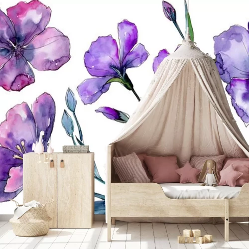 Sticker Violette Blumen Illustration in Aquarell-Ästhetik