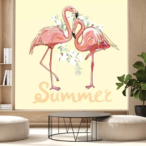 Sticker Paar Flamingos und Aufschrift Sommer