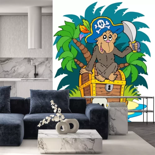 Sticker Pirateninsel mit Affen