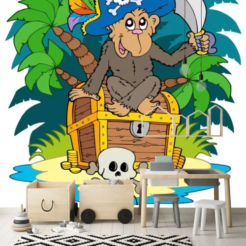 Sticker Pirateninsel mit Affen