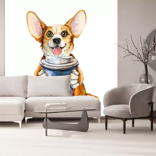 Sticker Kaffee zum Mitnehmen von einem Hund gehalten