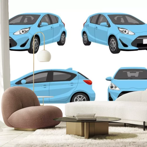 Sticker Hellblaues Auto aus verschiedenen Blickwinkeln gezeigt