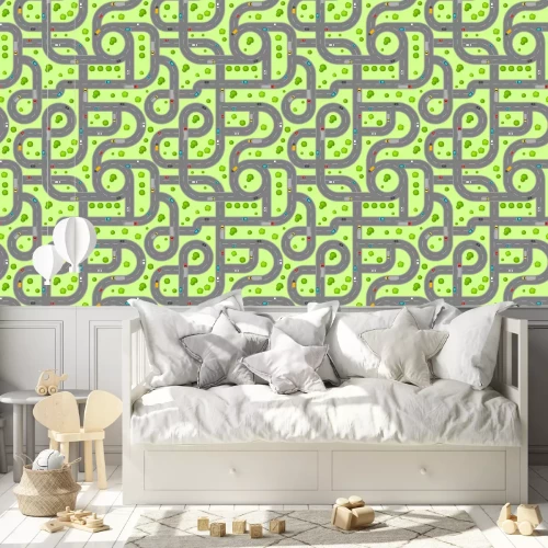 Tapete Draufsicht des nahtlosen Musters von Straßen.