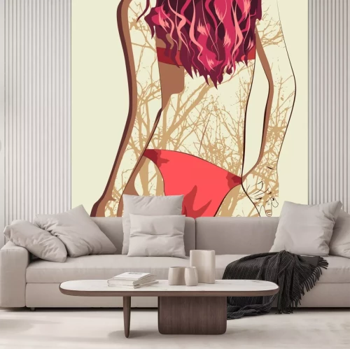 Sticker Pretty fit Frau posiert. Rückansicht.