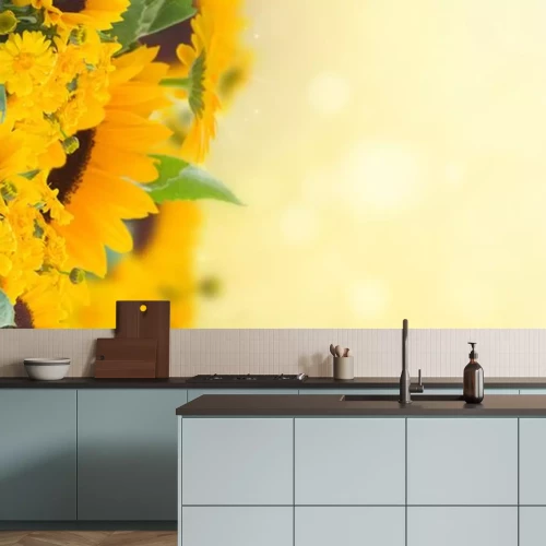 Sticker Blumenstrauß aus Sonnenblumen auf gelbem Hintergrund