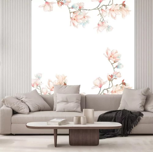 Sticker Magnolie auf weißem Hintergrund mit blauen Blütenblättern