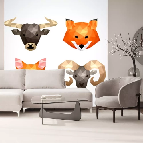 Sticker Tiere geometrische Köpfe von Fuchs, Katze, Widder und Stier