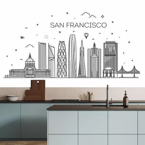 Sticker San Francisco Stadt Skyline Vektor Hintergrund